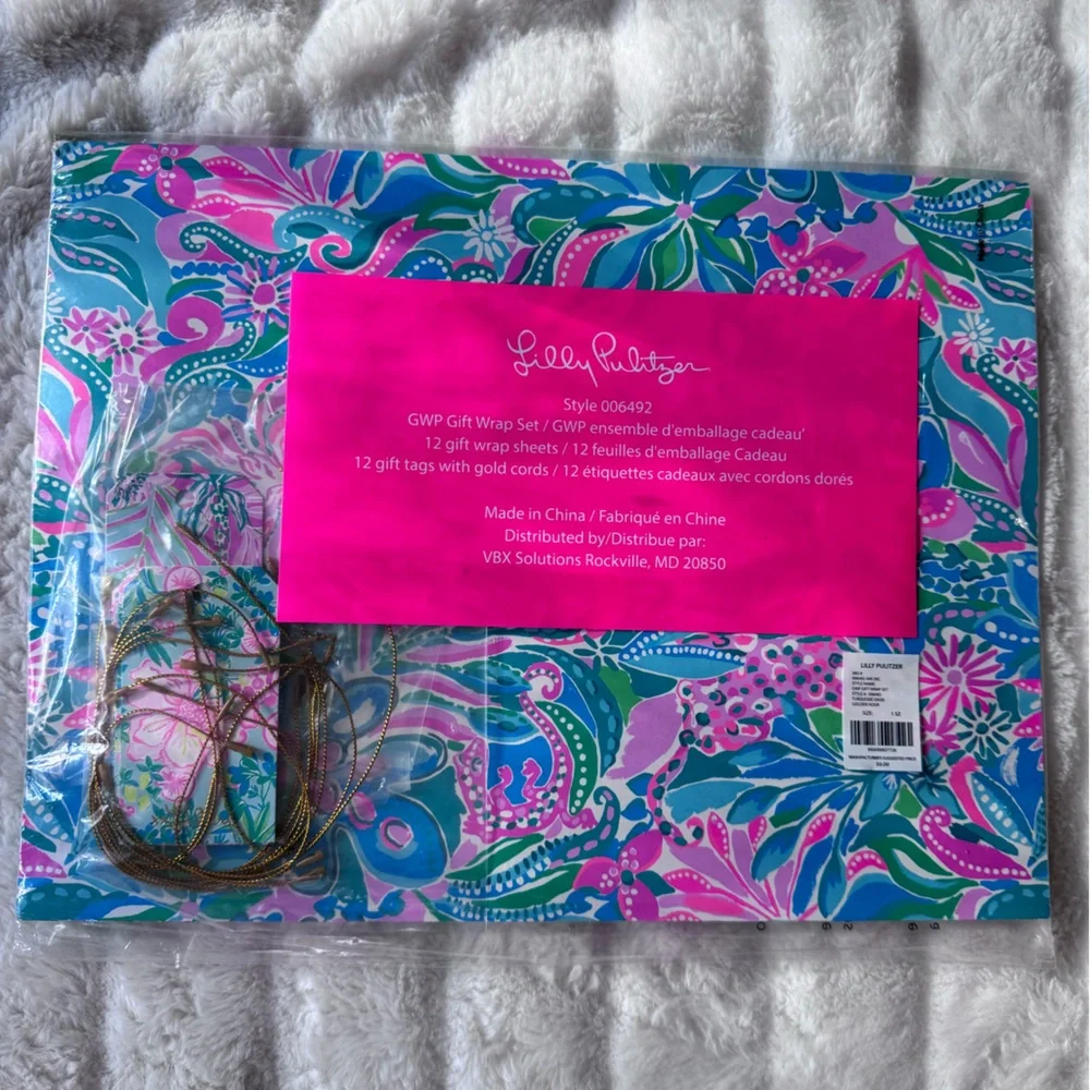 NWT Lilly Pulitzer Gift Wrap Set 12 Sheets & Tags Turquoise Oasis Golden Hour